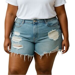 💎 Shein Distressed Denim Shorts Blue